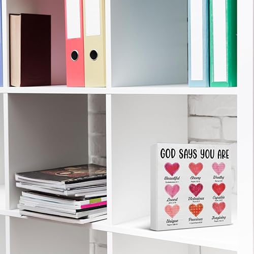Miniatura 5 de Decoración cristiana inspiradora con texto en inglés God says you are beautiful con versículo bíblico con bonitos corazones, decoración para el