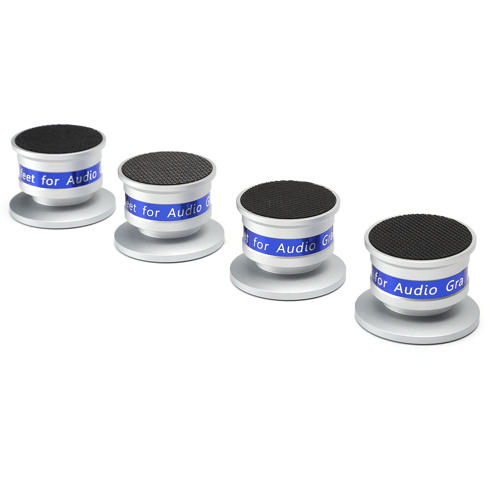 Preffair Piedini Isolanti con Cuscinetti Antivibranti per Giradischi, Amplificatori e Altoparlanti - Lega di Alluminio e Ottone - 4 Set, 45 Mm X 33 Mm (SILVER)