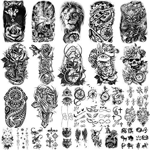 Yazhiji 36 Sheets Temporary Tattoos Stickers, 12 Sheets Fake Body Arm Chest Shoulder Tattoos For Men Or Women With 24 Sheets Tiny Black #TOP1