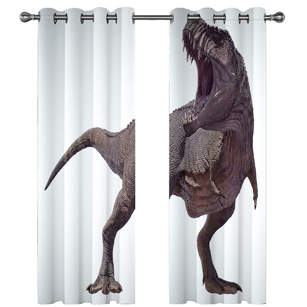 Rideaux Salon Voilage Occultant Thermiques 3D Motifs Imprimés Animaux Dinosaures Rideau Salon Design Moderne Chambre Enfant Bebe Fille 280x260Cm Polyester Fenetres Occultants Isolant Lot De 2