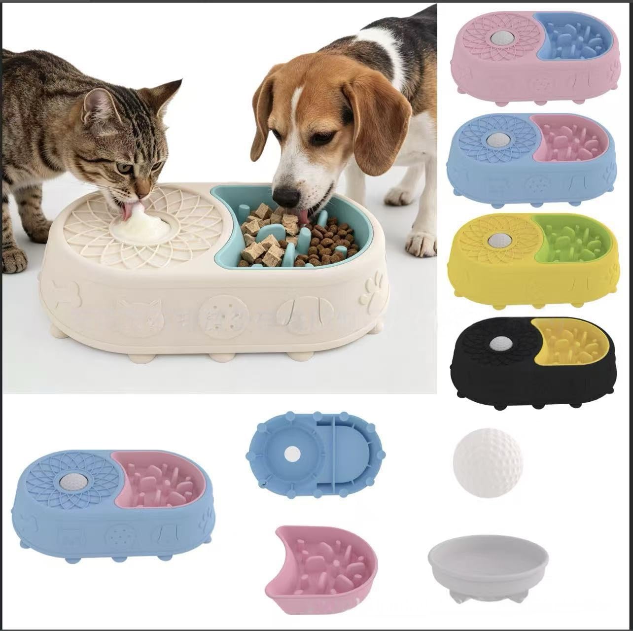 Tapis à lécher 2 en 1 en silicone pour chiens et chats, bleu