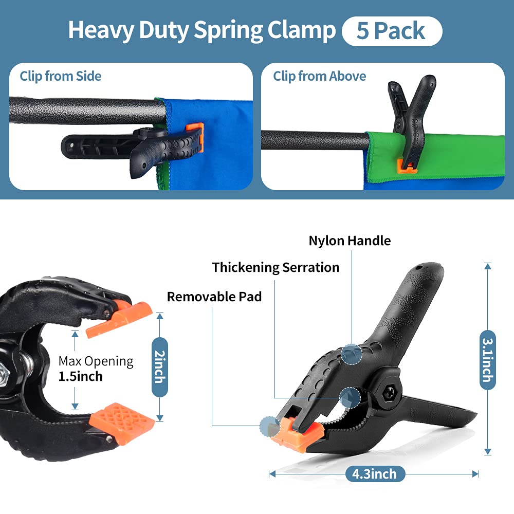 Blue Green Screen Kit HEMMOTOP 2-in-1 Blue/Green Screen Backdrop Kit – 6.5x5 Ft Reversible Screen With Adjustable Stand, Case & Clips For Streaming & Photography Adjustable Photo Backdrop