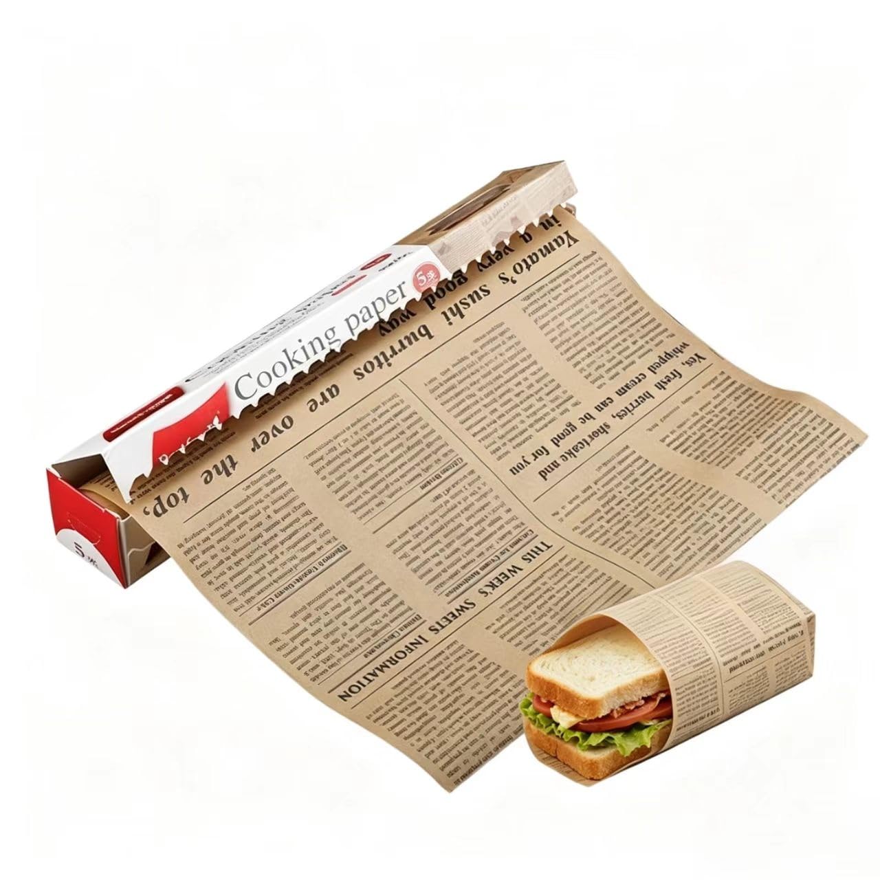 Non-stick Baking Paper Roll, Newspaper Print Design, Food-Safe Wrapping Paper for Baking Cookies, Bread, Pizza, Meat, and Vegetables