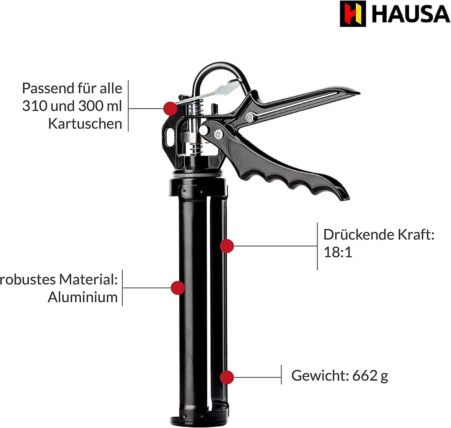 High-Tack Montagekleber 4x290ml + Kartuschenpresse 18:1 extrem schnell & stark MS-Polymerkleber für Innen & Außen alle Materialien dauerelastisch, witterungsbeständig, gebrauchsfertiger Set HAUSA
