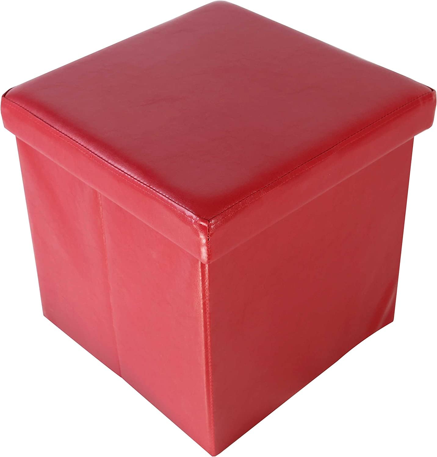 Storecube Sitzwürfel mit Stauraum – Polsterhocker aus Kunstleder, rot (ca. 38 × 38 × 38 cm)