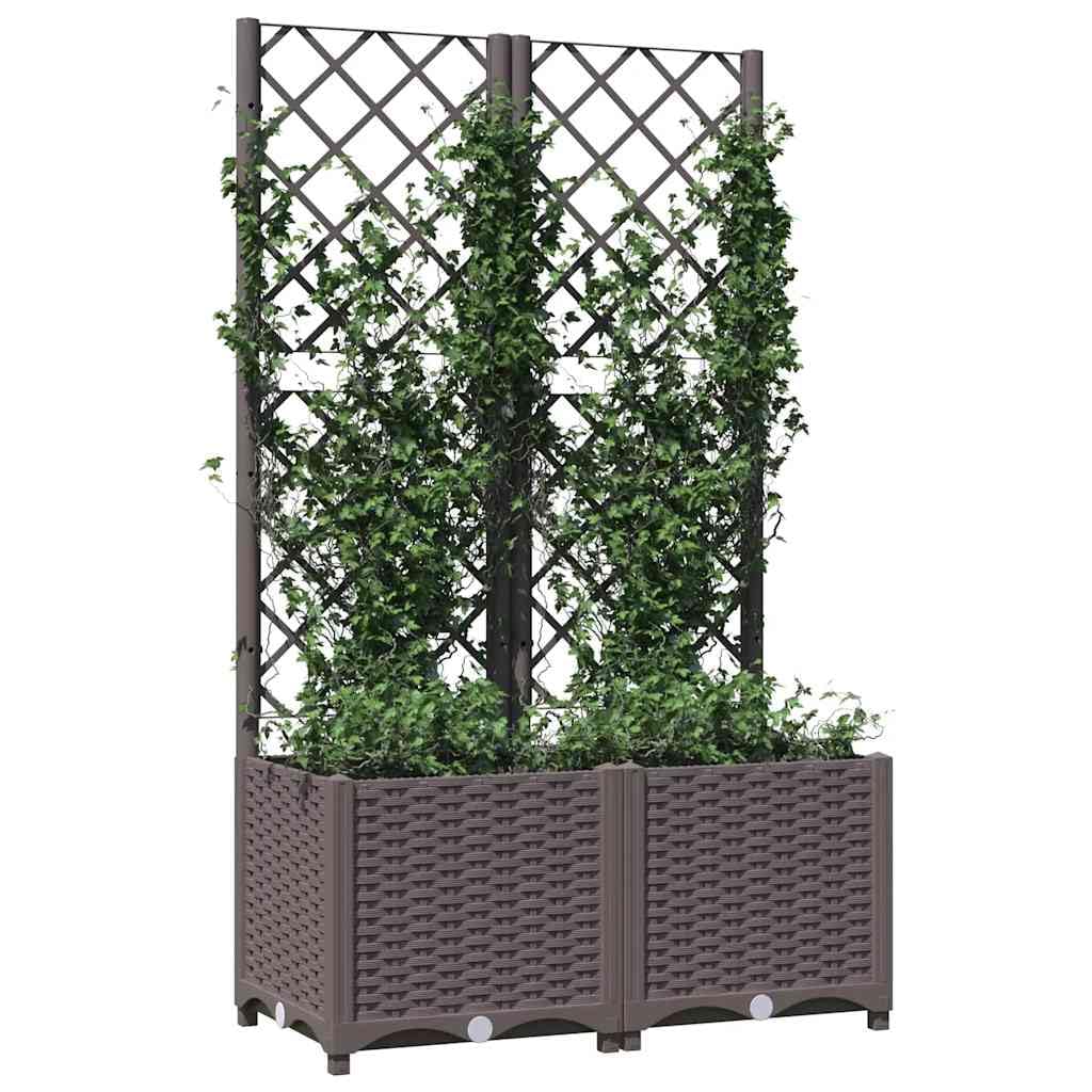 Donica ogrodowa z kratka, brązowa, 80x40x136 cm, PP, odporna na warunki atmosferyczne, idealna na balkon i taras, z pojemną skrzynią na rośliny i wsparciem dla pnączy