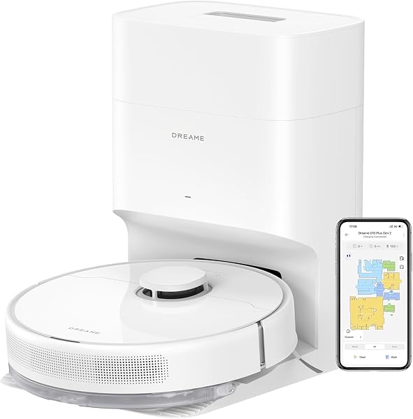DREAME D10 Plus Gen 2 Robot Aspirador y Fregasuelos 2 en 1 con Base Autovaciado, 6.000Pa, LiDAR Navegación, Capacidad de Superar Obstáculos de 20MM, Mapa Multicapa, 5200 mAh Batería, Blanco - 1