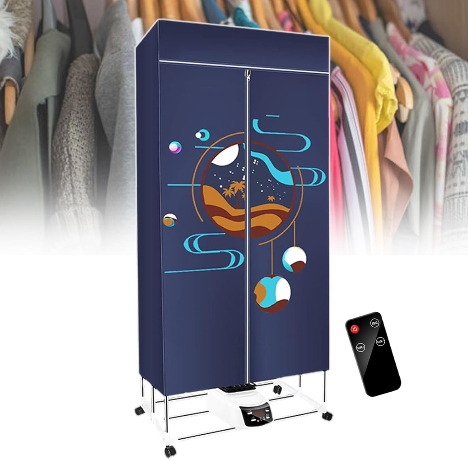 1500 W Electric Clothes Dryer, Portable Fast Drying Clothes, Indoor Heated Clothes Airer, 3-Speed Temperature Adjustment, with Cloth Cover, for Apartments, RVs