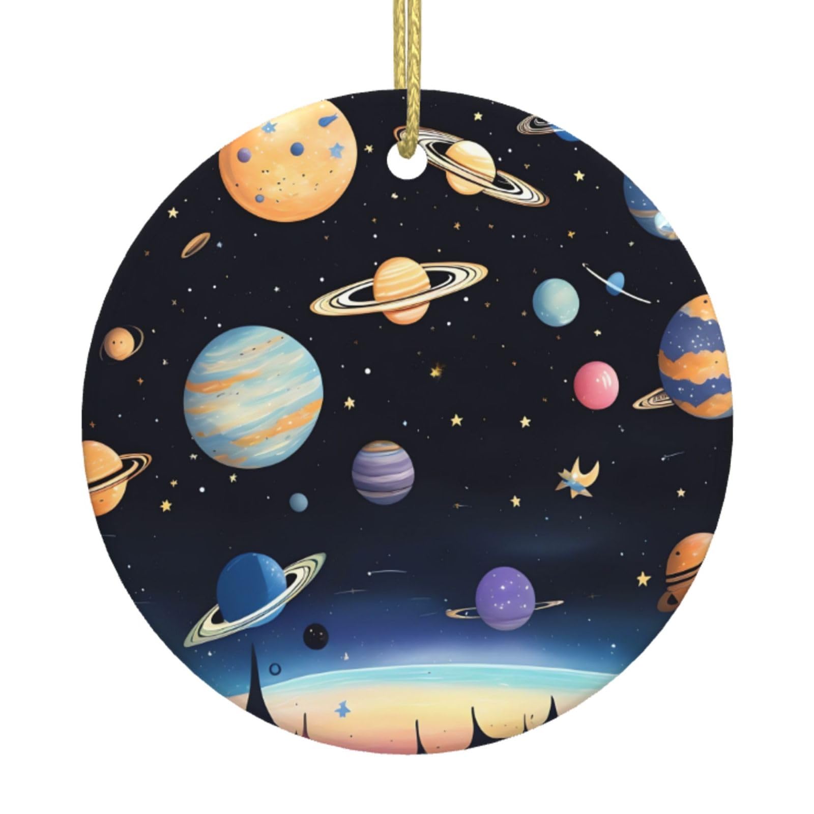 Saturn Jupiter Earth Printed Christmas Tree Ceramic Ornaments Holiday Decoration Christmas Unique Pendant for Christmas Party