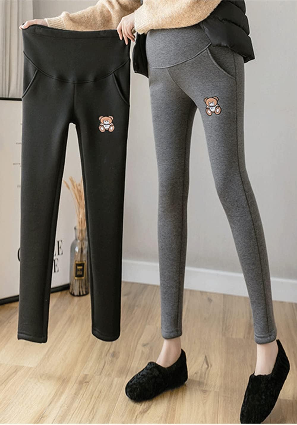 Warm Over Bump Maternity Sherpa Lined Leggings Skinny Pants for Pregnant Women