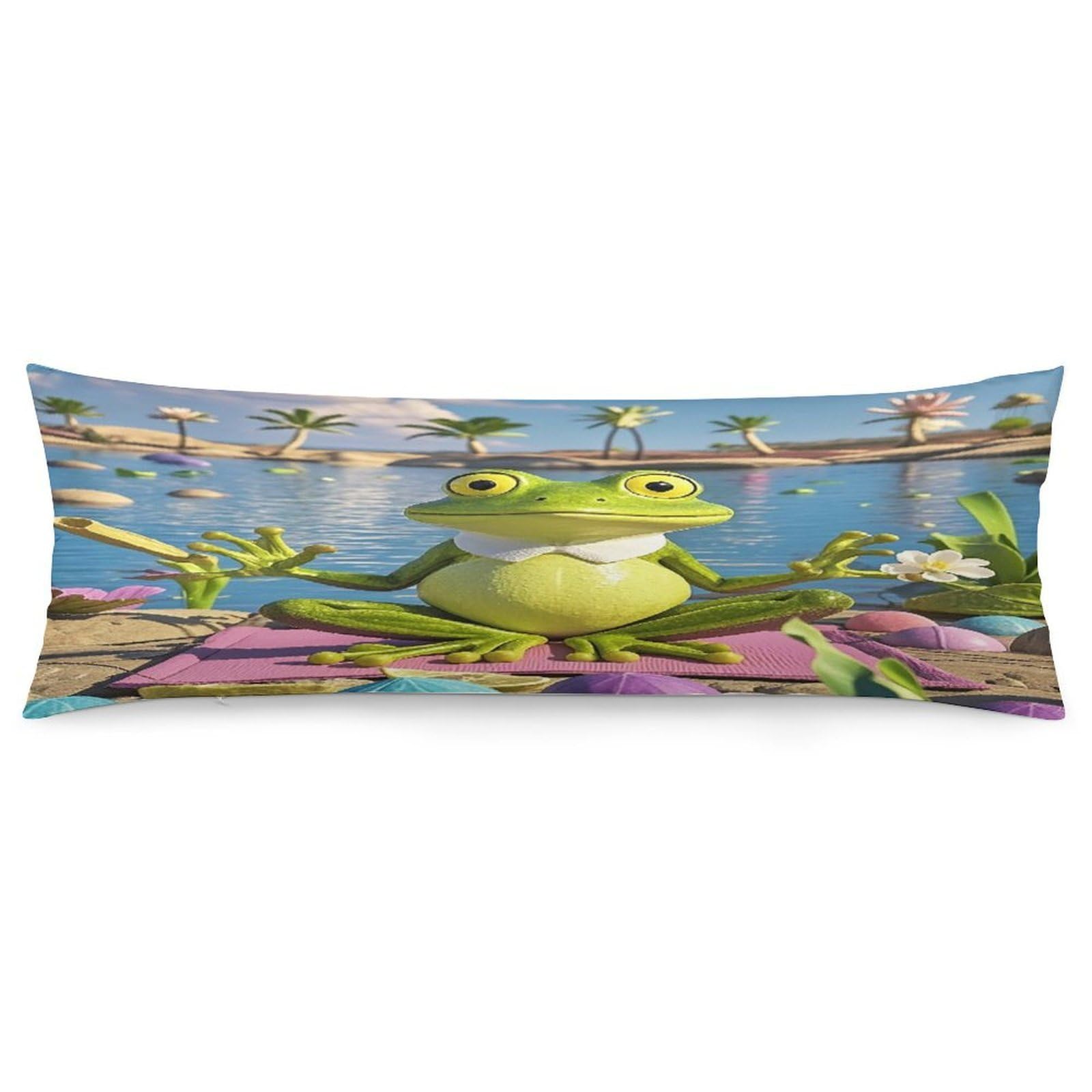 Funny Yoga Frog Body Pillowcase Soft Breathable Full Long Pillow Cover 20x54 Inches Polyester Pillow Case with Hidden Zipper Closure for Bedroom Home Decorations