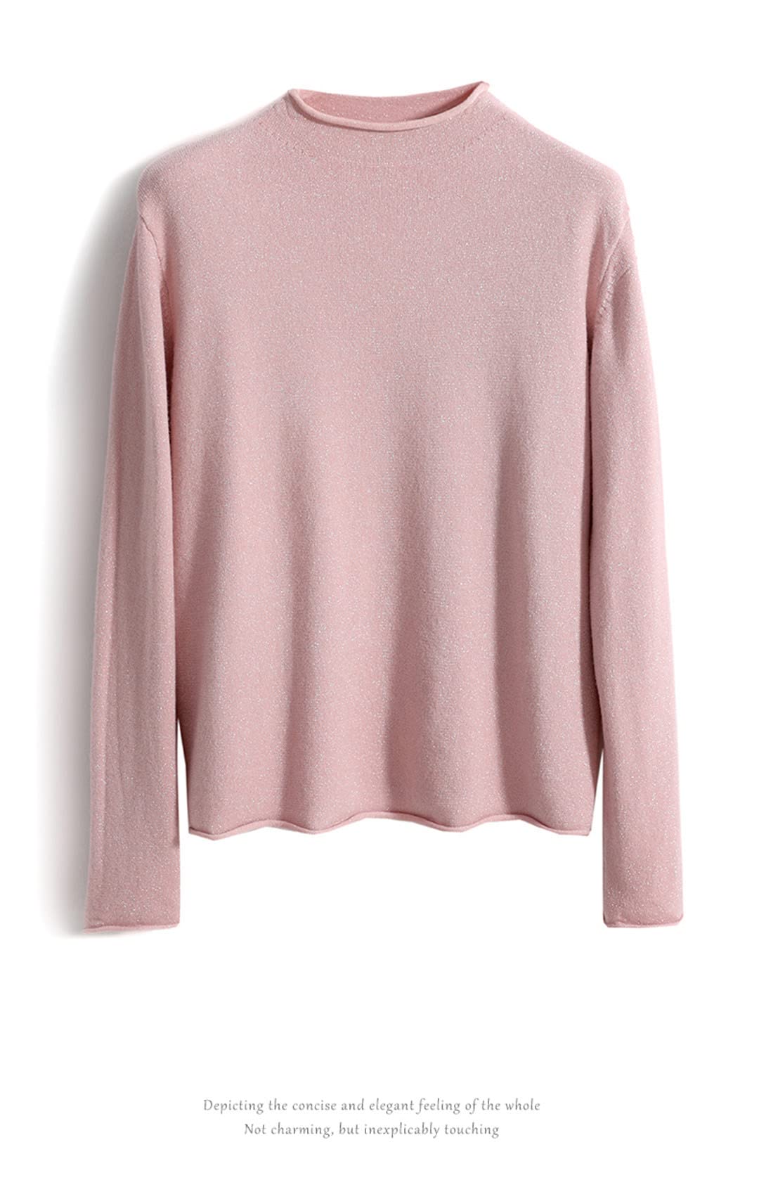 Dninmim Pull décontracté en laine pour femme avec ourlet roulé et col montant - Pour l'automne et l'hiver, noirâtre En8, UK7 / 41EU / US8