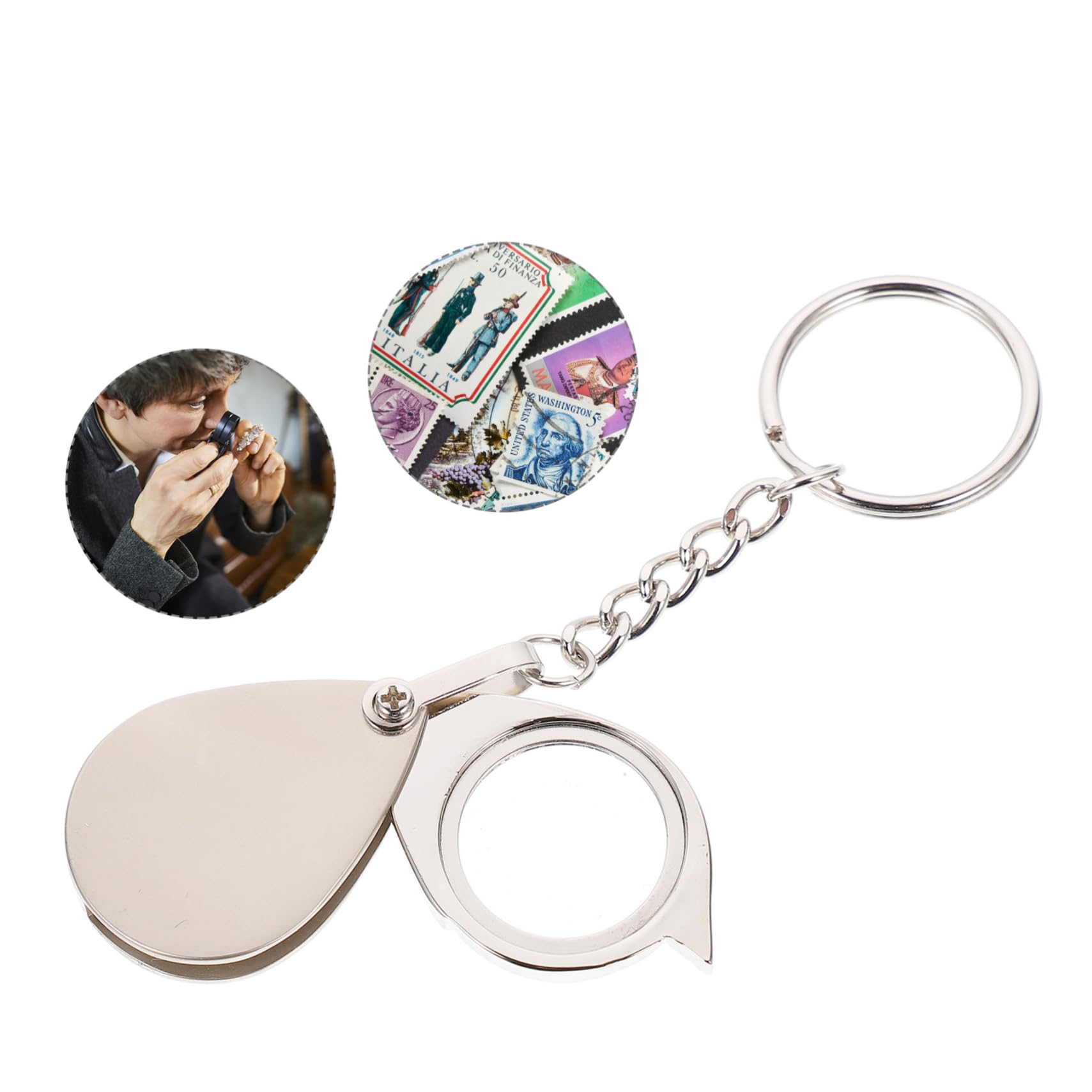 Vaguelly Mini Creative Portable Foldable Loupe Magnifier Keychain High Definition Optical with Attachment for Jewelry Coins Stamps and Exploration