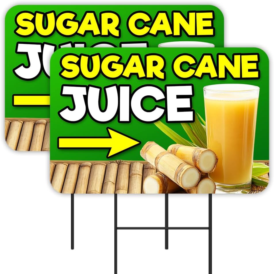 Sugar Cane Juice 2 Pack Double-Sided Yard Signs 16" x 24" with Metal Stakes (Made in Texas)