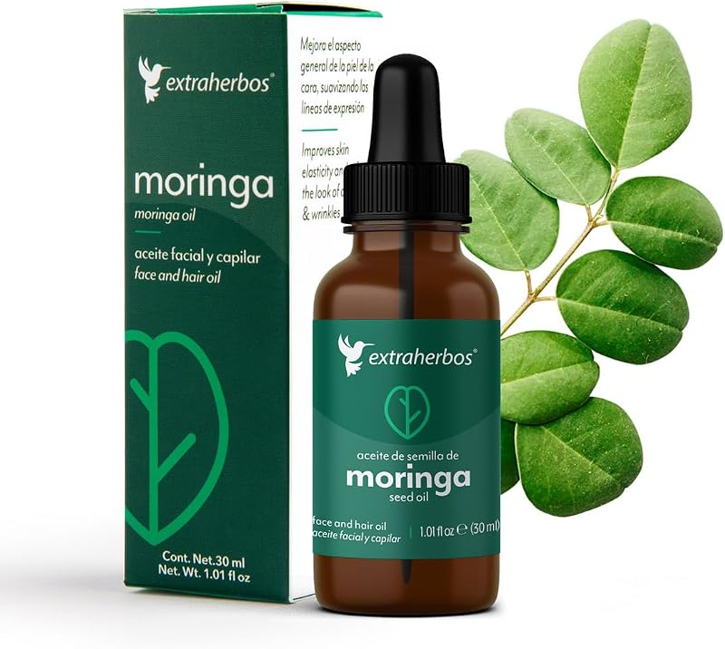 Extraherbos Óleo de Moringa Mexicana Orgânica para Rosto e Cabelos, com Vitamina E, 30 mL