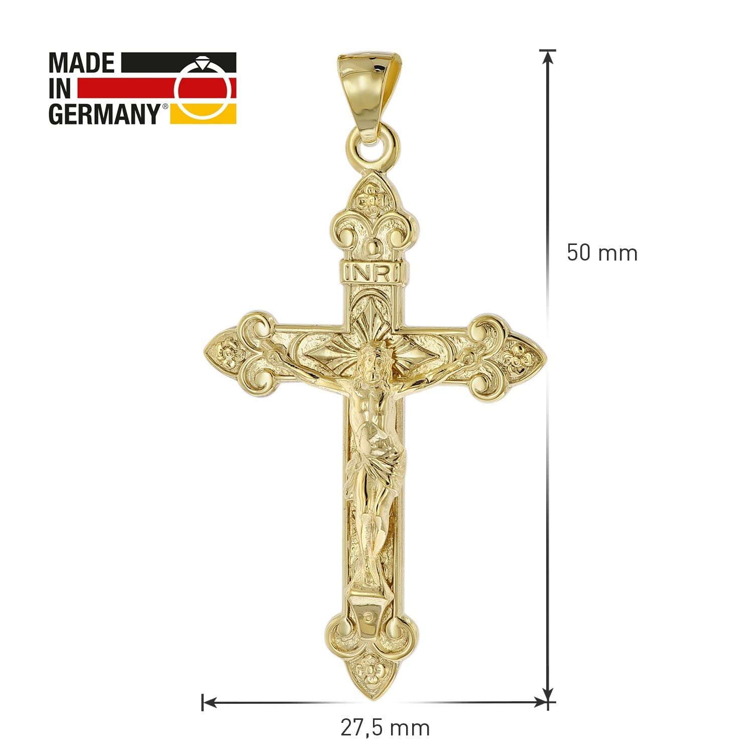 trendor Kreuz-Anhänger mit Korpus Gold 585 (14 Karat) 40 x 27 mm 51999 | zeitloser Halsschmuck für Herren, elegante Geschenkidee aus Echtgold,