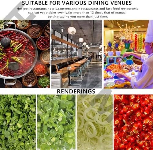 Commercial Electric Vegetable Slicer - Adjustable 1-5mm Thickness, Stainless Steel Multi-Functional Slicer for Onions, Peppers, Celery, Beans & Chopped Green Onions - FC-110CL