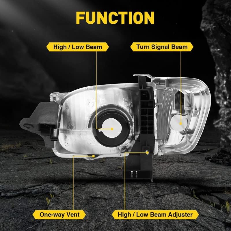 Headlight Assembly Set, Left & Right Headlights Compatible with 2001-2004 Tacoma, Clear Lens & Chrome Housing