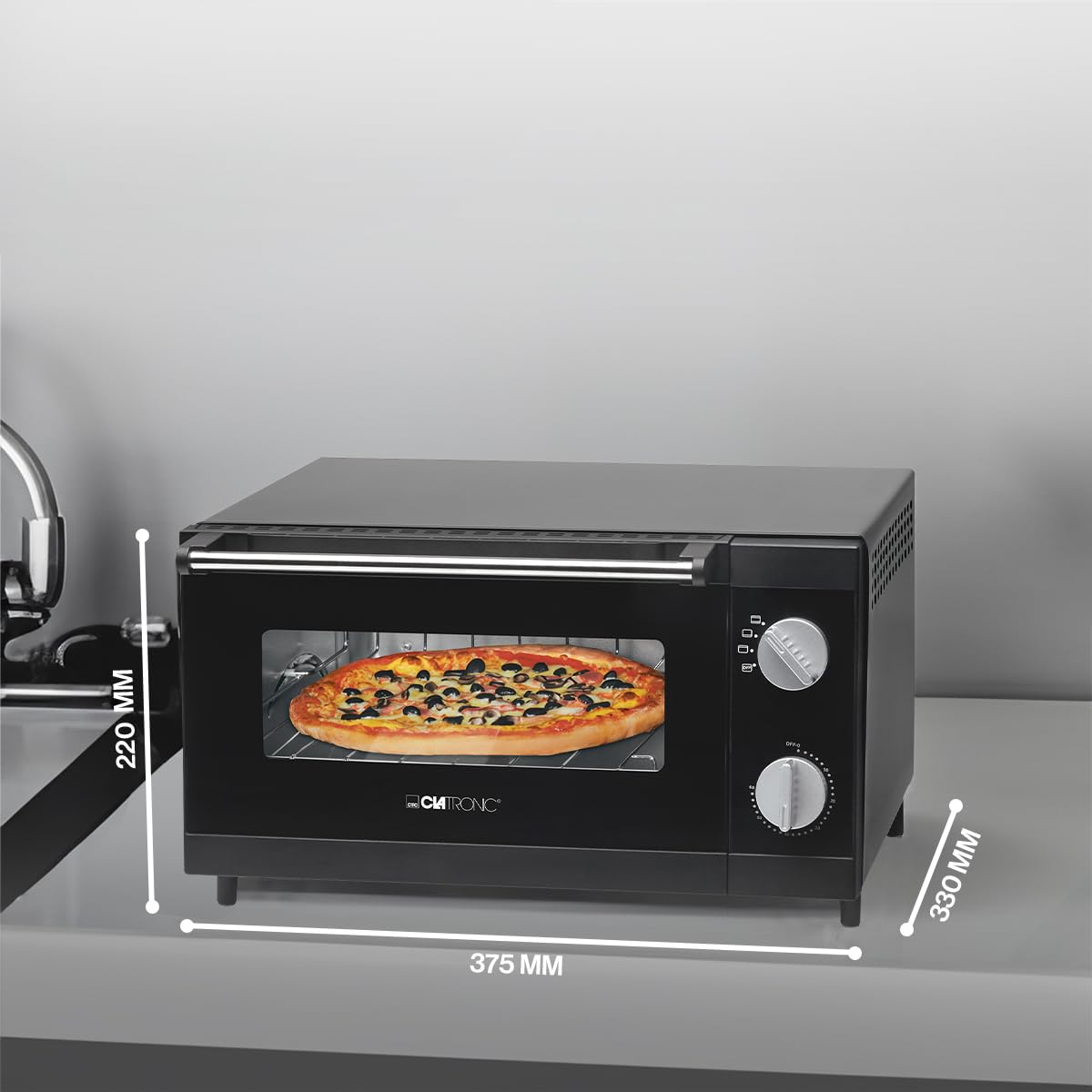 Clatronic Four à pizza avec espace de cuisson de 12 litres | idéal pour griller et réchauffer | Four avec chaleur supérieure et inférieure | Mini-four avec minuterie de 60 minutes | MPO 3520