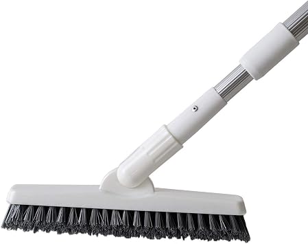 Scrub Brush Grout Cleaner with 51.2" Long Extendable Telescopic Handle Stiff V-Shaped Bristles Shower Brush Perfect for Batchroom Kitchen Tub Cleaning Hard to Reach Areas White
