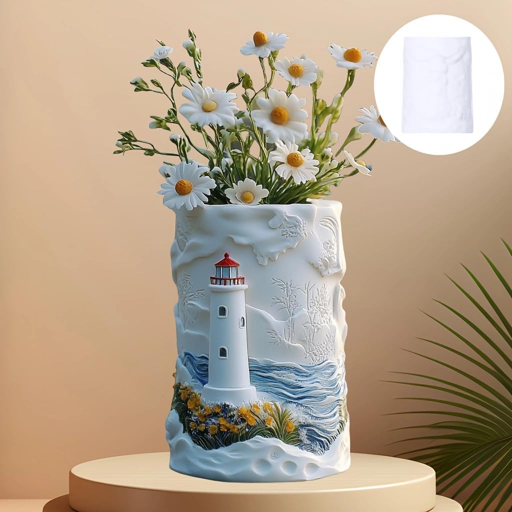 Lighthouse vase pen holder resin silicone mold, DIY tower shaped vase pen holder gypsum clay concrete dried flower craft mold home decoration holiday gift