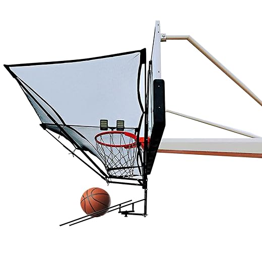 LZMZMQ Basketball Rebound Net Return System Foldable Black Iron Shooting Exercises Rebounder Attachment 180° Rotatable for Children, Teenagers and Adults, with Storage Bag