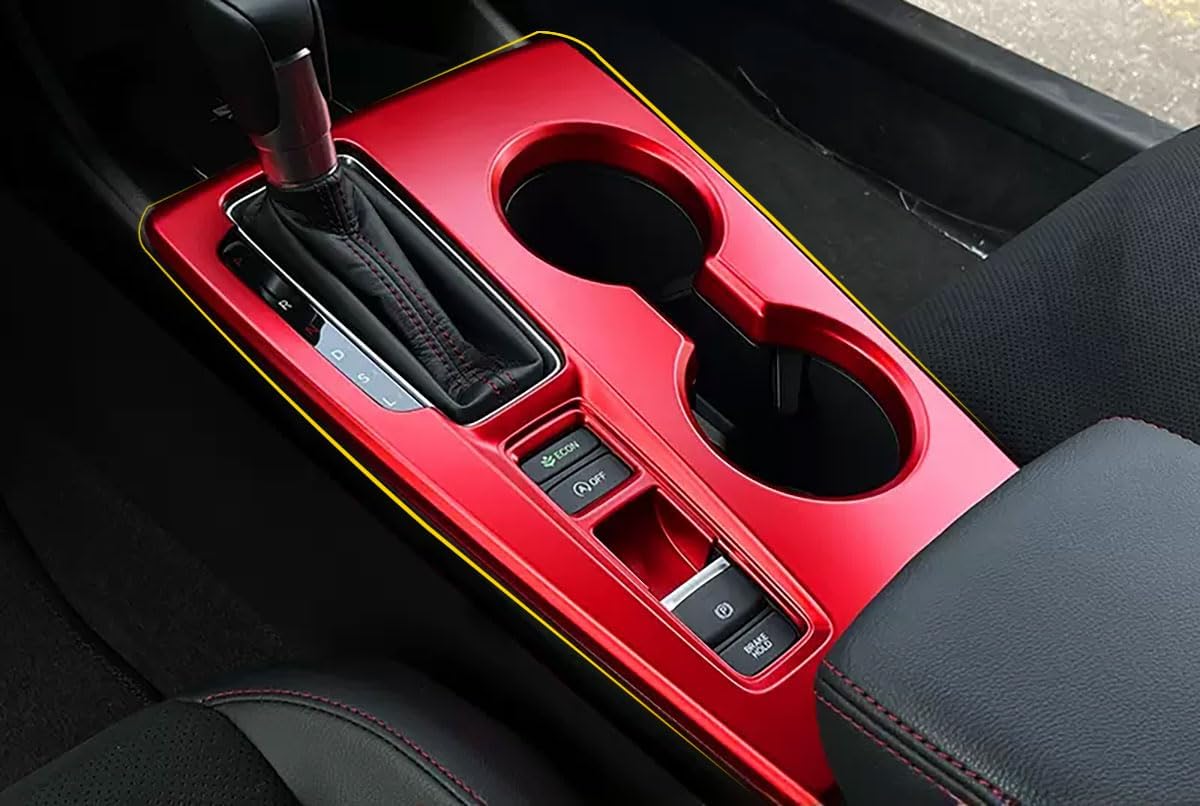 Gear Shift Panel Cover Compatible with Honda Civic 11TH Gen 2026 2025-2022 Gear Shift Trim Cup Holder Frame Cover Interior Car Accessories ABS 1PC(Red)(Automatic Only)
