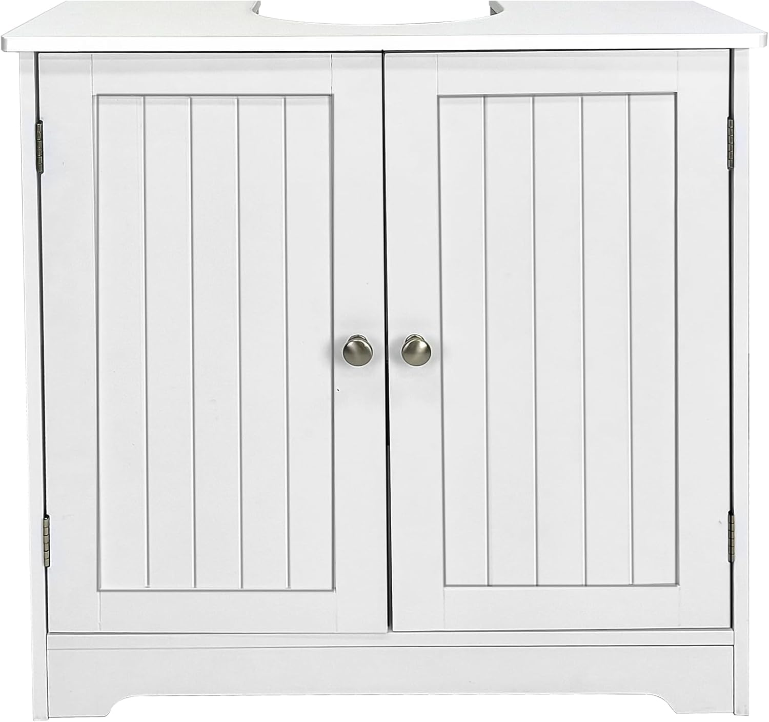 Under Sink Bathroom Cabinet with U-Shape Cut-Out, 2 Doors Bathroom Vanity, Storage Organizer for Pedestal Sink, White with Adjustable Internal Shelf