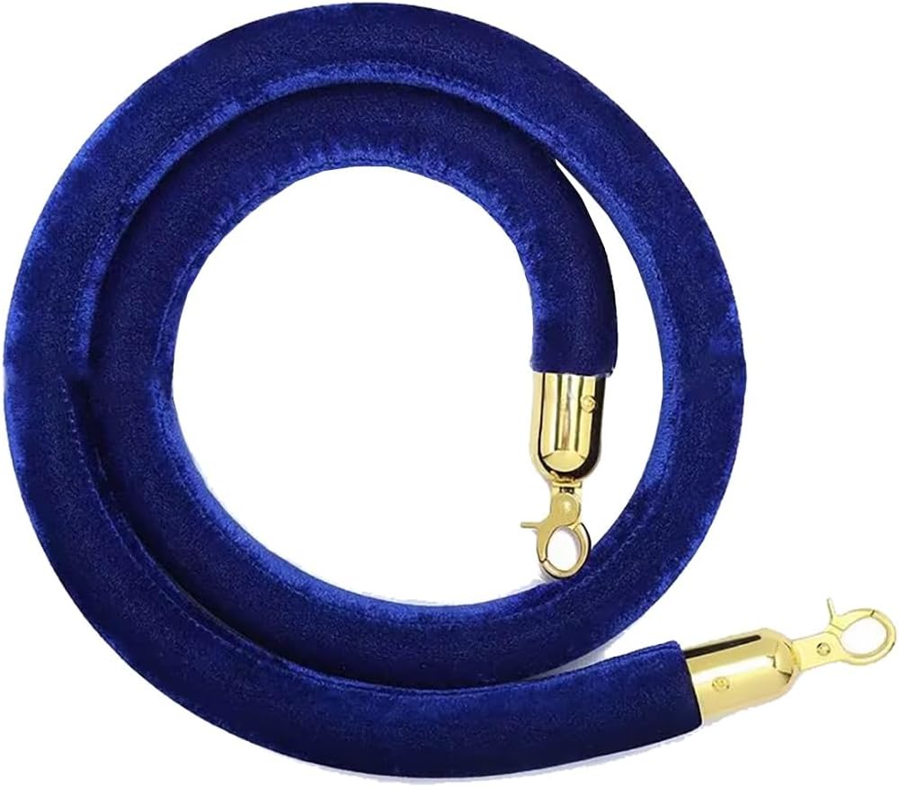 1-19.7' Velvet Crowd Control Rope Barrier with Hooks, Decorative Rope Safety Queue Stanchion Barrier Rope for Hotel Banks(Blue,4.0m)