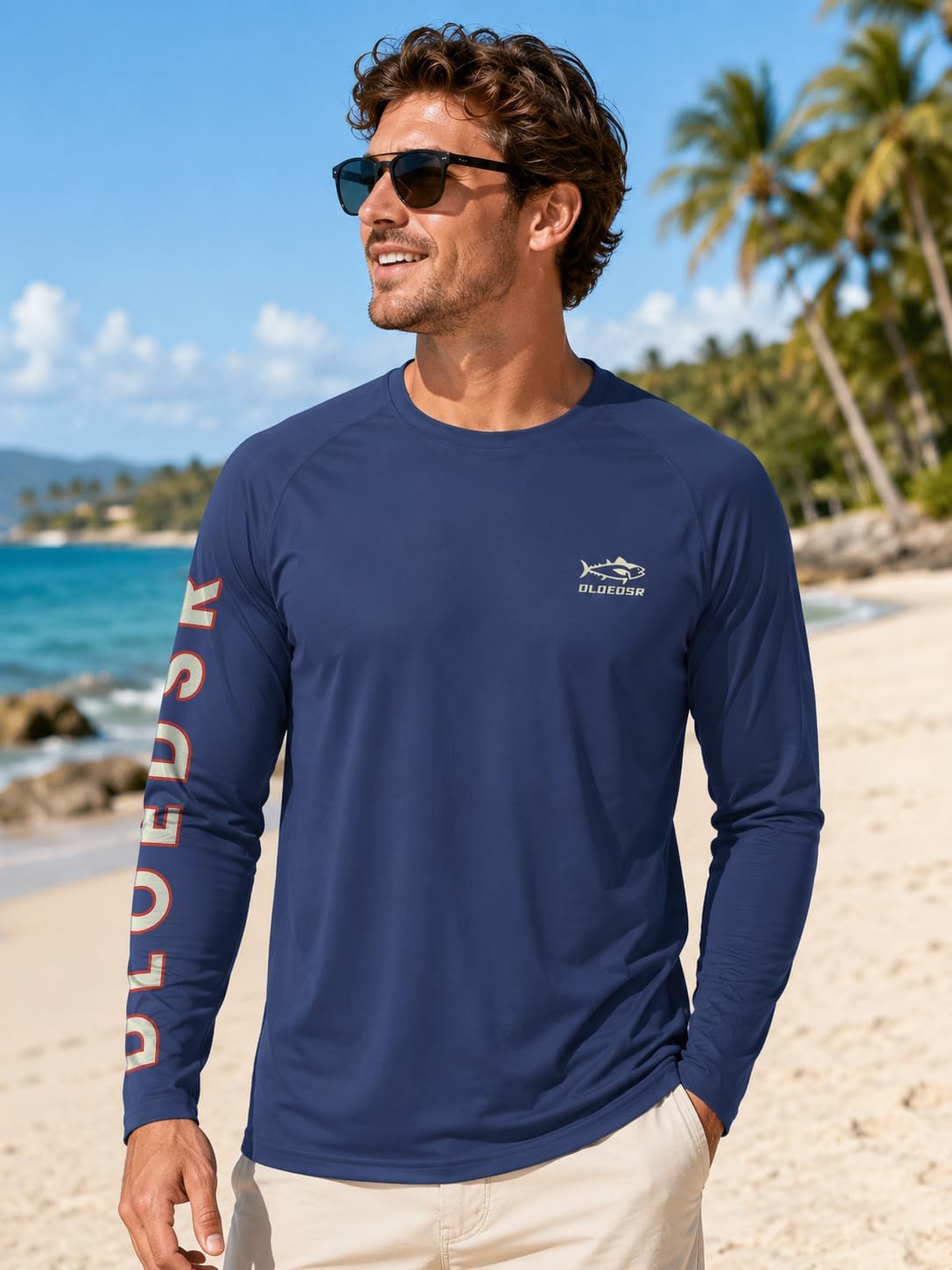 Men's Fishing Swim Shirt UPF 50+ Rash Guard Long Sleeve Quick Dry Lightweight Athletic Shirt for Beach Hiking