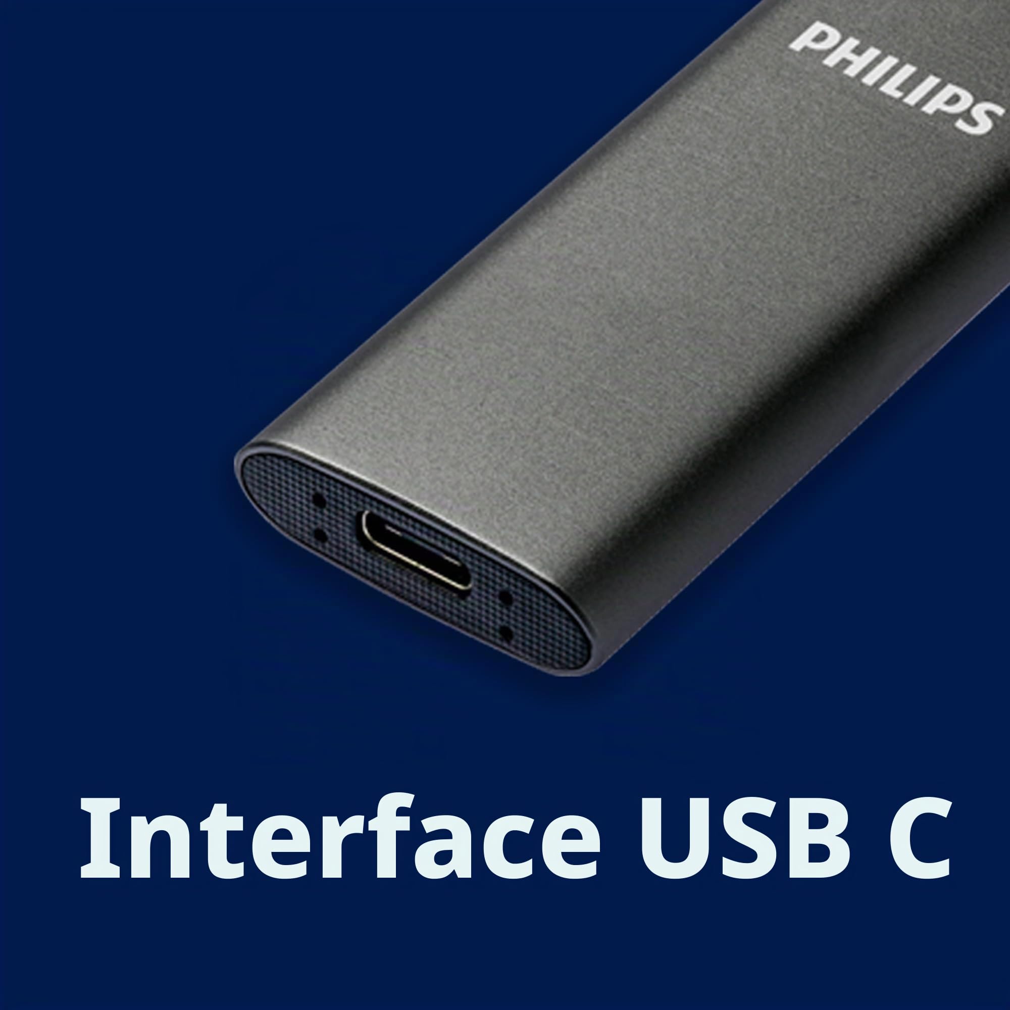 Philips Portable External SSD 2 To USB-C SATA Ultra Speed Lecture 550 Mo/s Écriture 550 Mo/s Aluminium