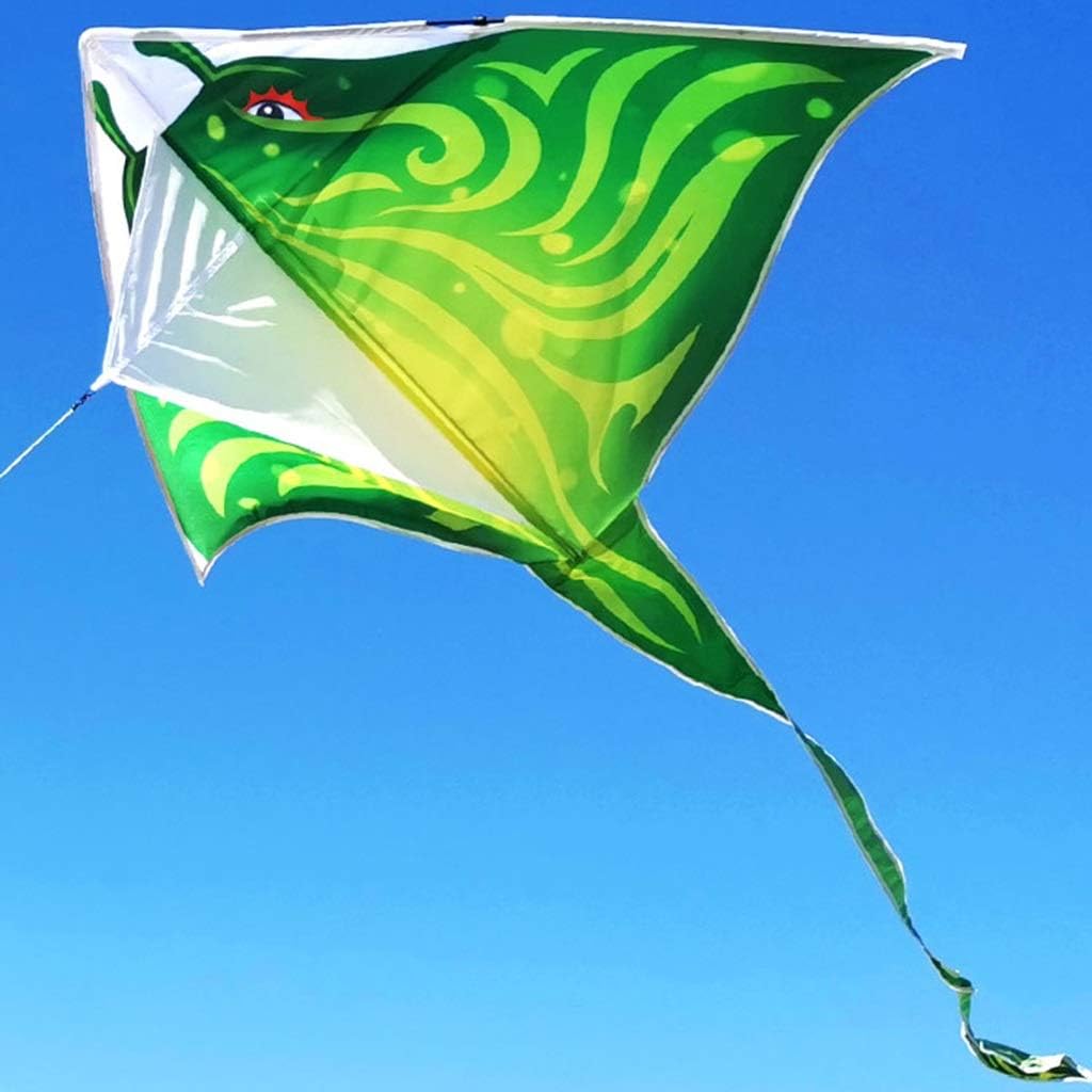 Boys Kite Creative Cartoon Devil Fish Kite Outdoor Park Aerial Sea Life Flying Toys Easy to Fly in the Breeze Birthday Gift (Color: Green Size: 4.9ft+853ft line) (Green 4.9ft+1312ft line)