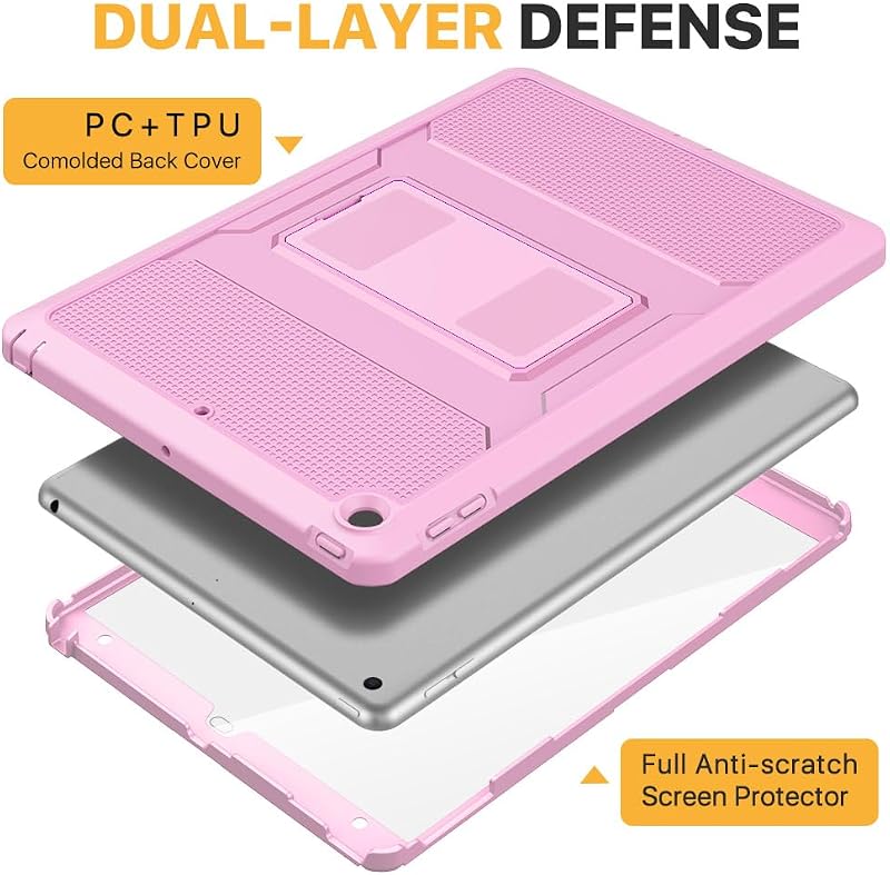 MoKo Virágmintás Rózsaszín iPad Tok - Beépített Képernyővédővel és Állvánnyal, iPad 9/8/7 Generációhoz (10.2"), Ütésálló Védelem