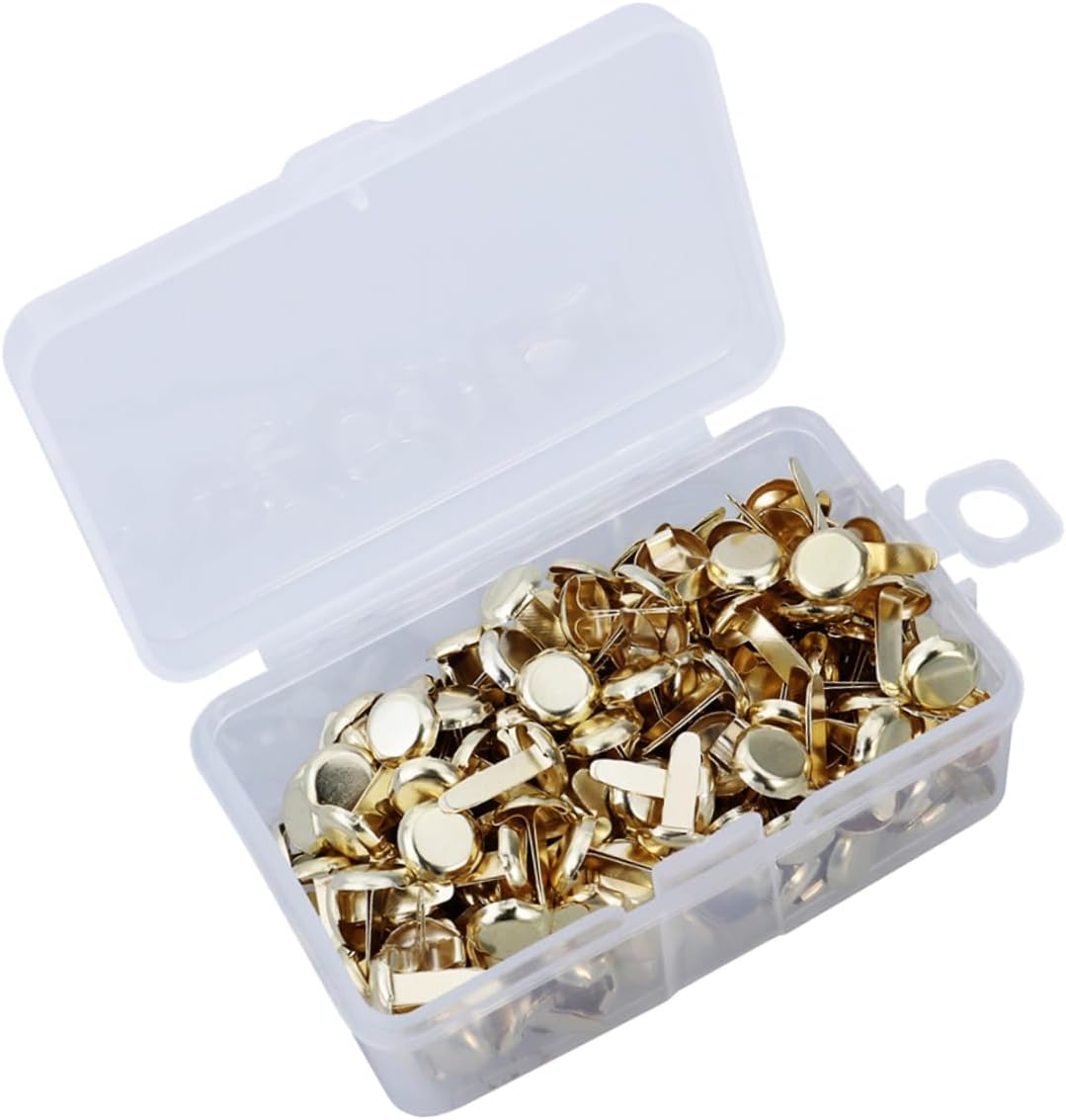 Hohopeti 200pcs Round Metal Brads Storage Box Electroplated Nails for Crafts DIY Scrapbooking