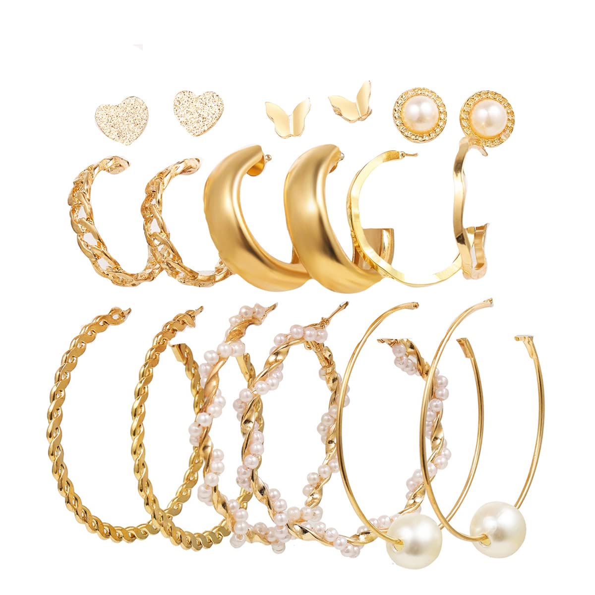 Jewels Galaxy Jewellery For Women Gold Plated Contemporary Studs and Hoop Earrings Set of 9 (JG-PC-ERGT-8713) (B0BT7PVRFT) Amazon Price History, Amazon Price Tracker