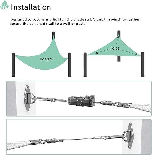 Miniatura 4 de SunnyRoyal Kit de accesorios para toldo con cuerda de alambre de tensión de 18 pies para parasol triangular, juego de accesorios para jardín al aire