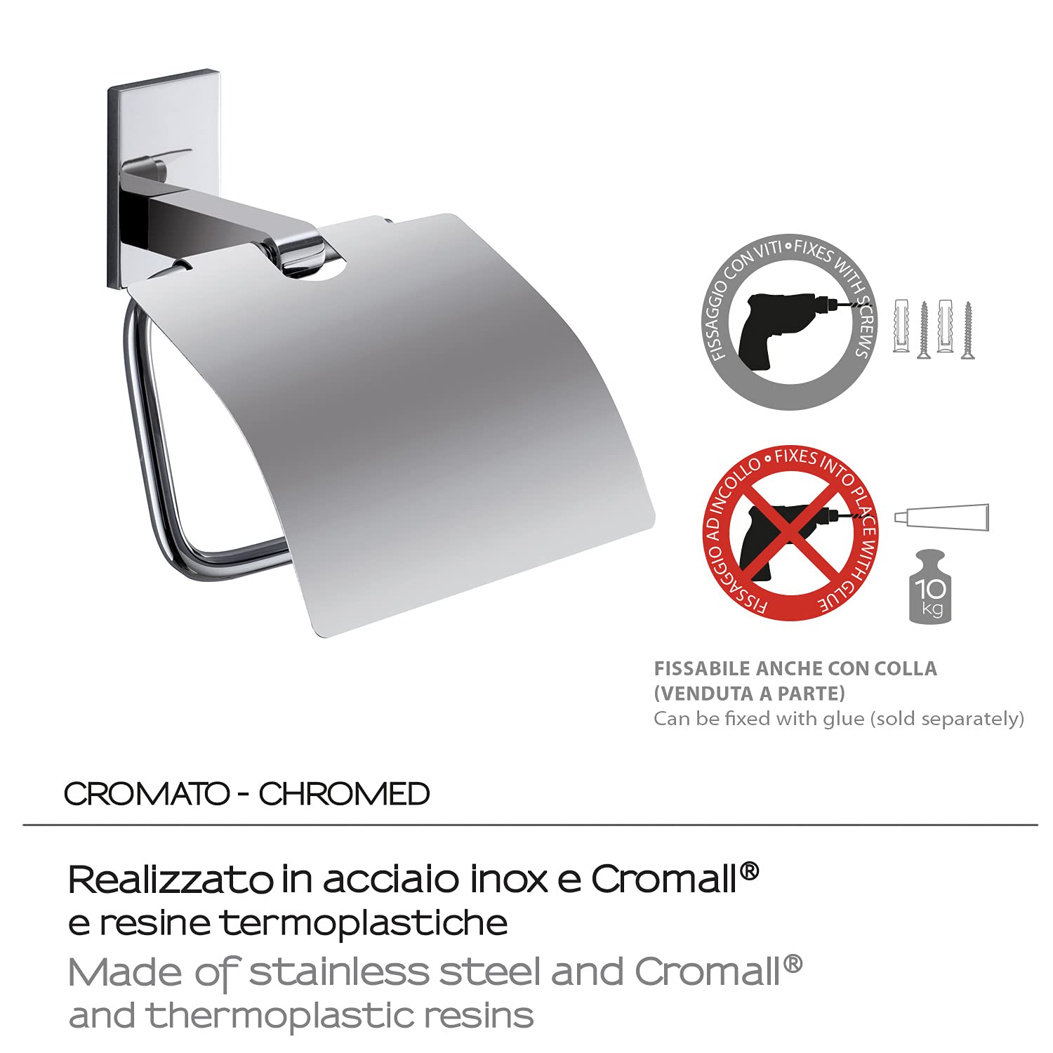 Portarotolo Carta Igienica In Acciaio Cromato - Design Moderno Per Bagno - Foto 7