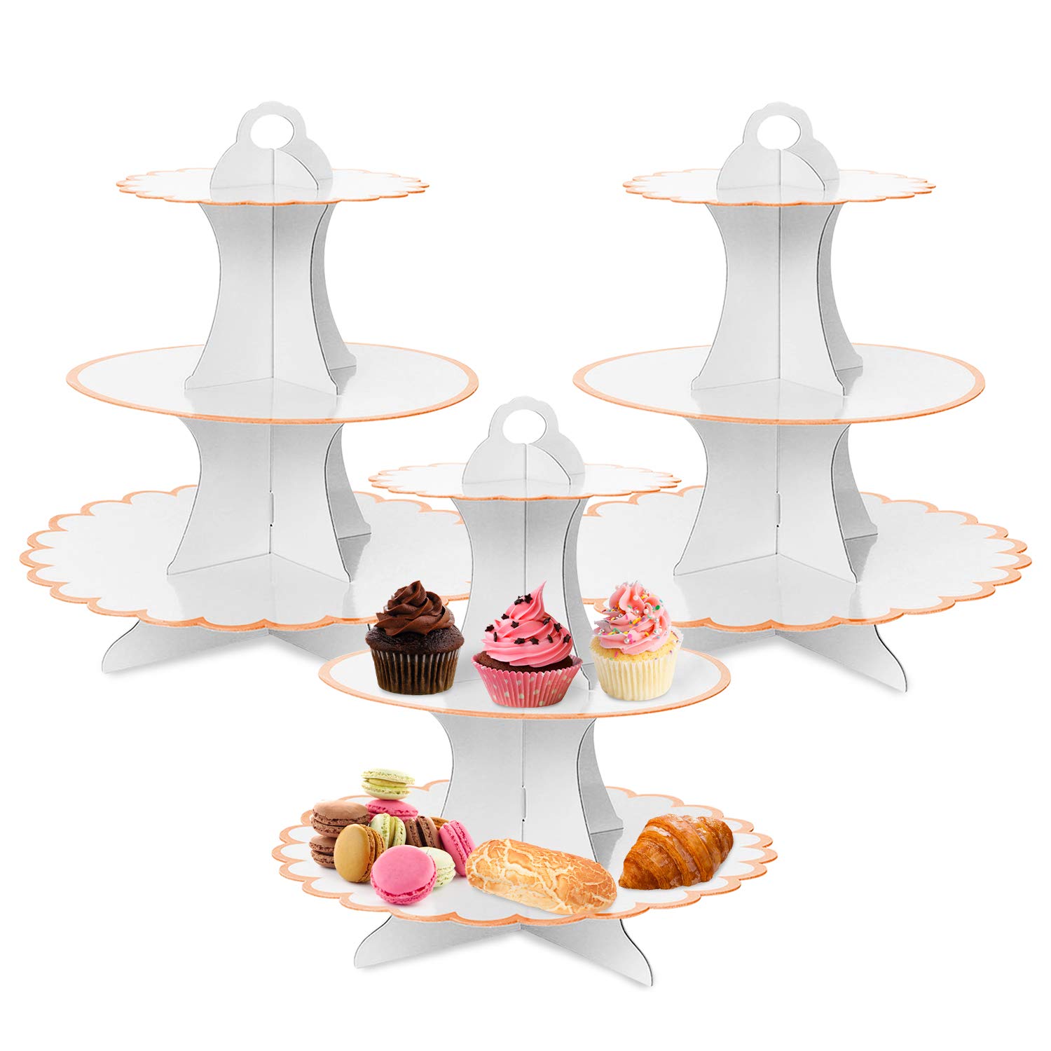 Alzata Per Cupcake 3 Livelli In Cartone Oro - Supporto Per Torte E Dessert Da 24 Pezzi, Per Buffet, Matrimoni E Feste, Giallo