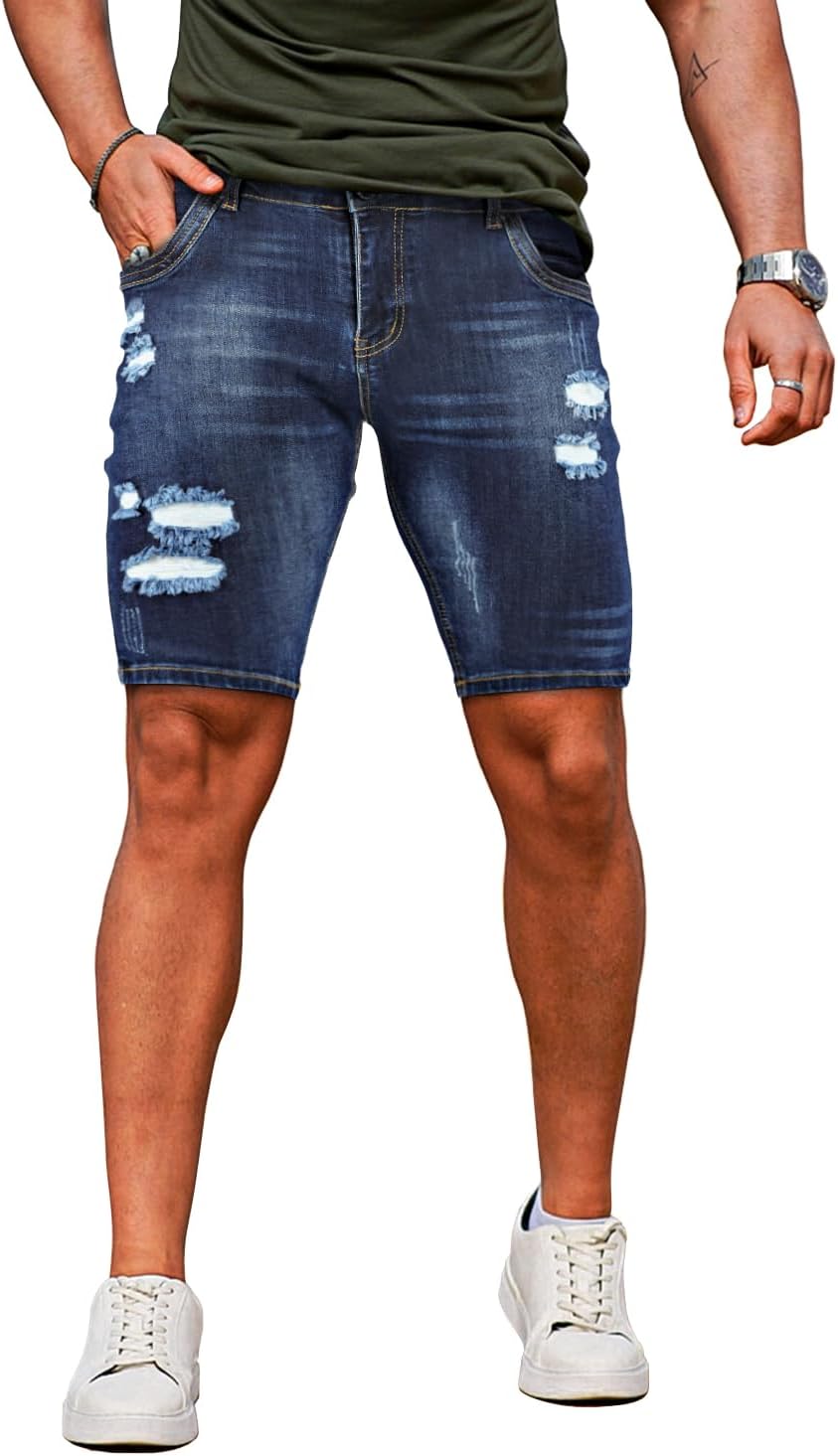 GINGTTO Men's Jean Shorts Ripped Slim Fit Stretch Denim Shorts