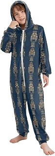Bigfoot Unisex Onesie Pajamas One-Piece Gold Thread Nutcracker Pattern Costume Hooded Sleepwear Jumpsuit 4-14Y