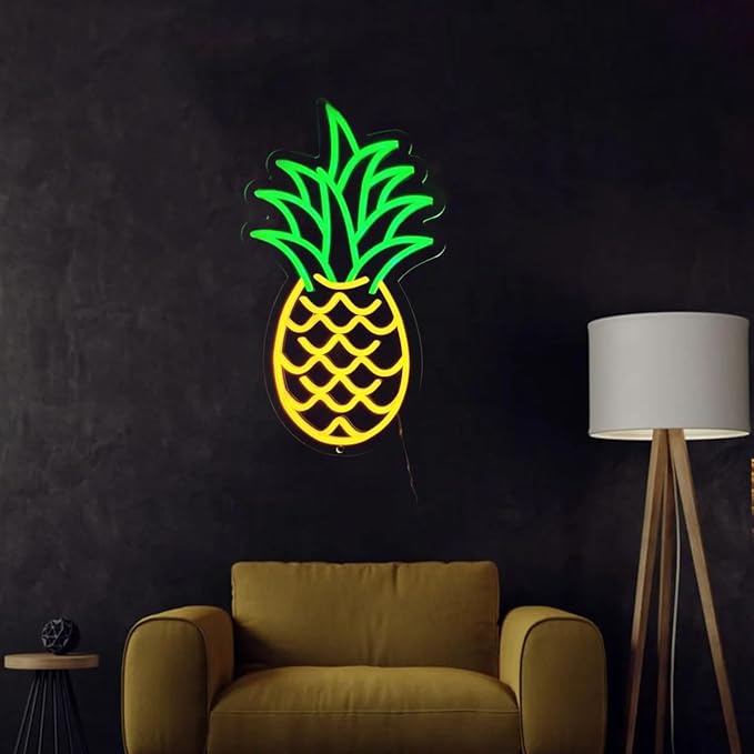 XIMAQIS Pineapple Neon Light, Fruit Neon Signs for Wall Decorations Bedroom Pineapple Led Light, Ananas Light Sign Decor, Custom Fruit LED Light Sign for Home Decor, Bar Decor, Salon Decor.Size:45cm photo 3