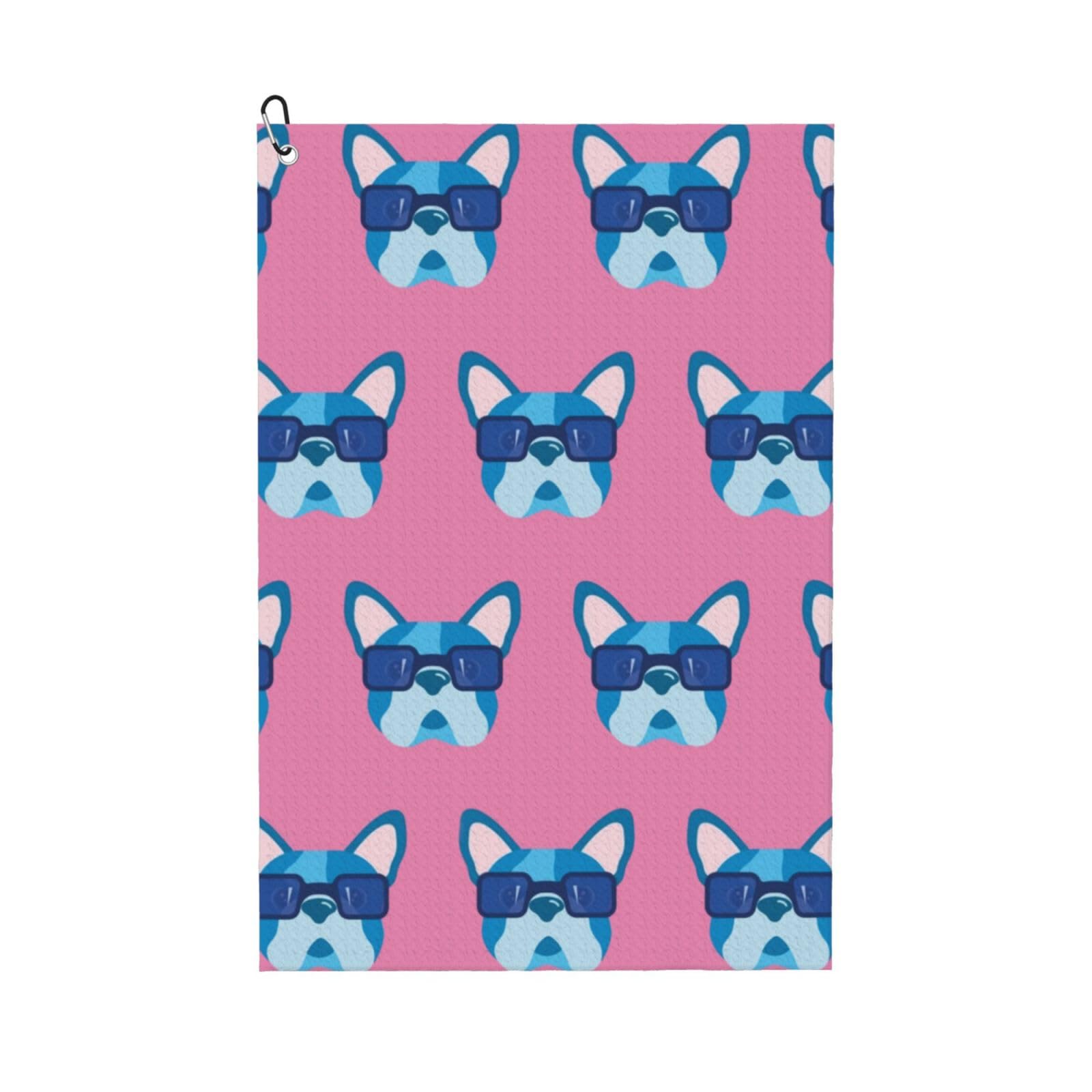 Hnnkloy French Bulldog With Glasses, 16x24 in Portable Waffle Golf Towels with Carabiner Clip for Golf Bag