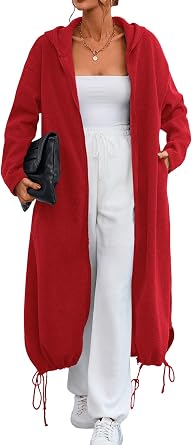 Ebifin Womens Oversized Full Zip Sweatshirts Drop Shoulder Hoodies Drawstring Long Jackets With Pockets