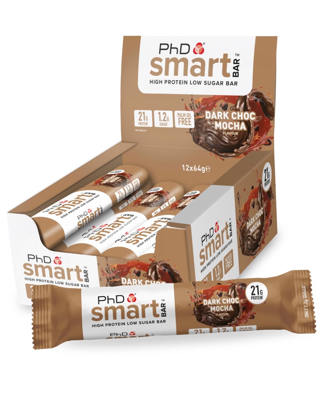 Nutrition Smart Protein Bar Low Calorie, Nutritional Protein Bars/Protein Snacks, High Protein Low Sugar, Chocolate Mocha Flavour, 20g of Protein, 64g Bar (12 Pack)