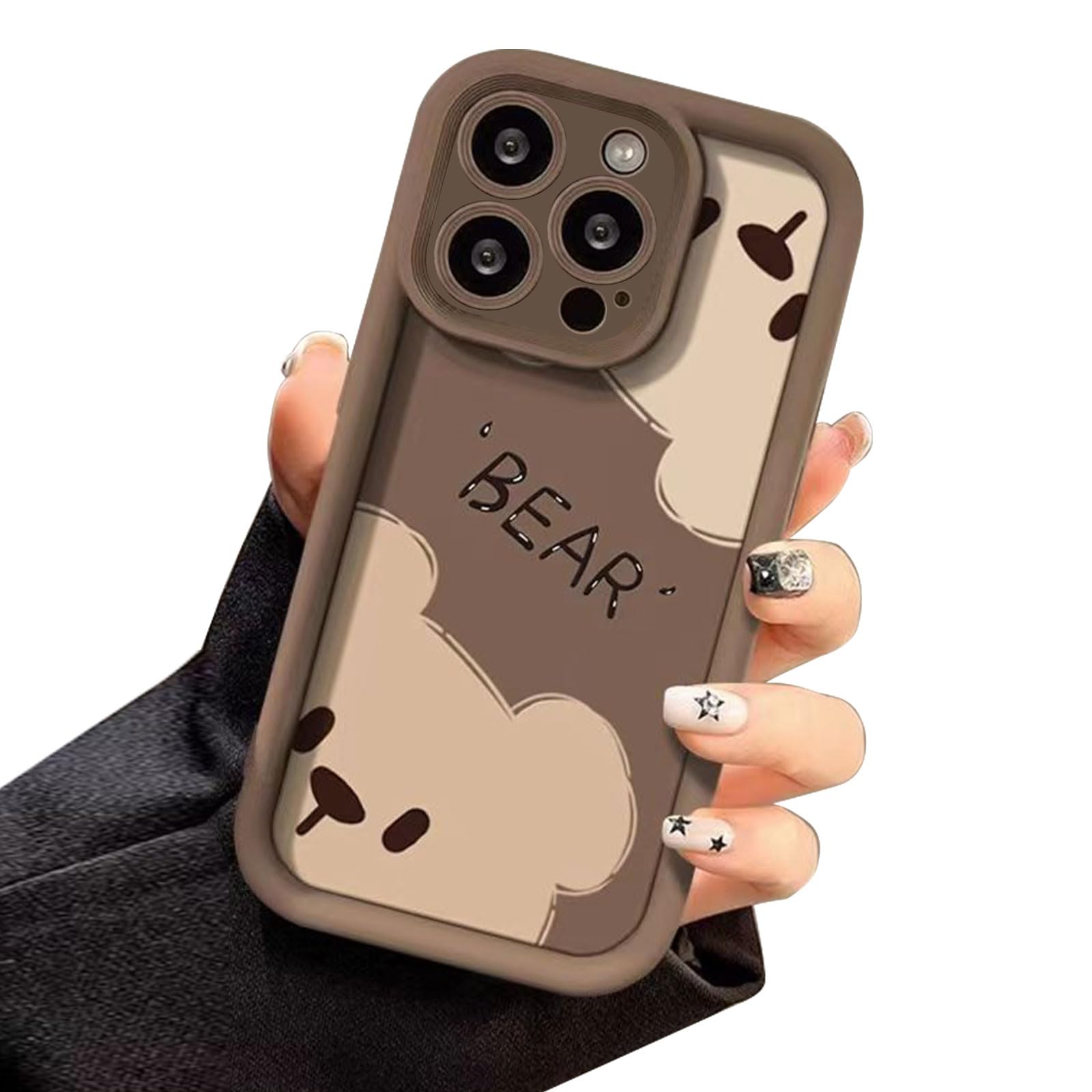 Jusy Compatible with iPhone 15 Pro Max Case, Cute Bear Pattern Soft Gel Rubber TPU Case, Full Camera Protection & Edge Lips Strengthen Shockproof