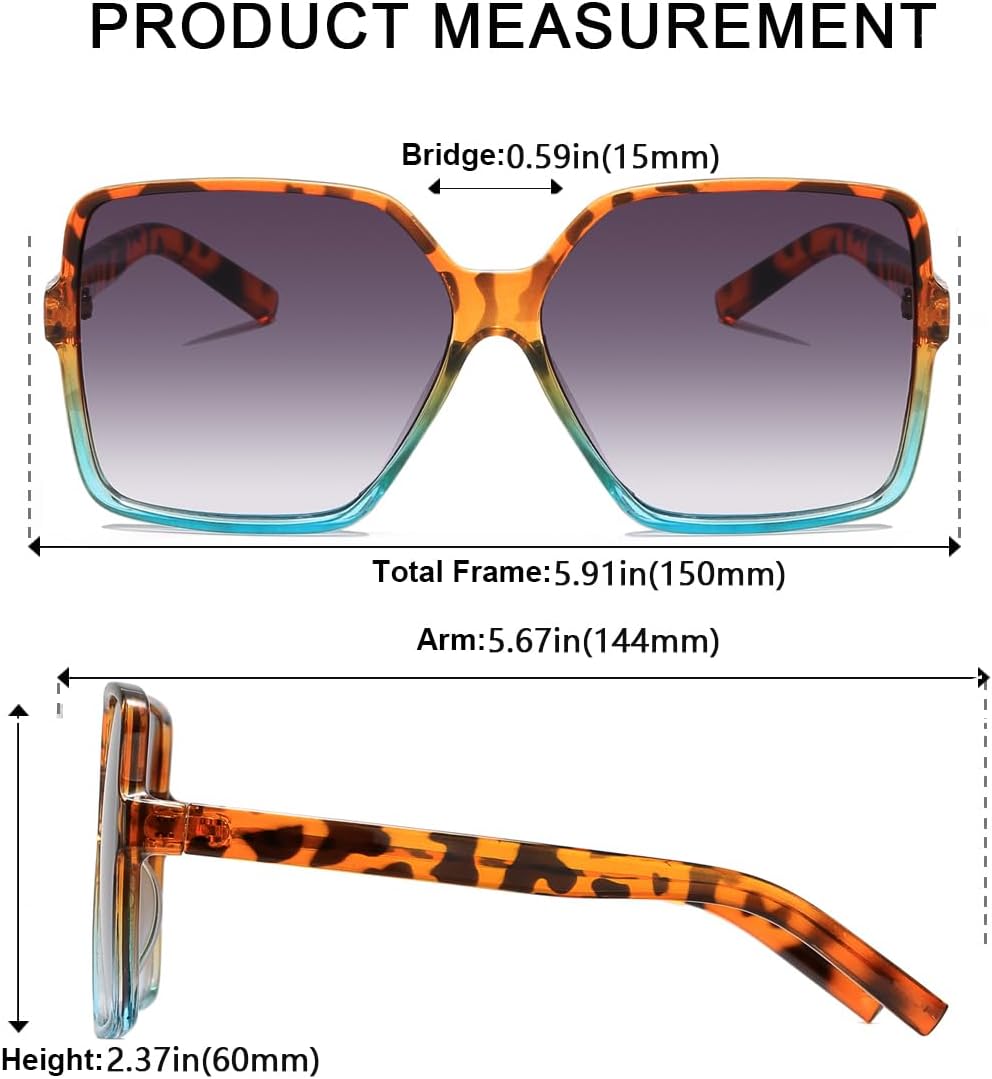 Women's Chic Square Oversized Sunglasses Big Large Wide Fashion Shades for Women Men 100% UV Protection - Image 3