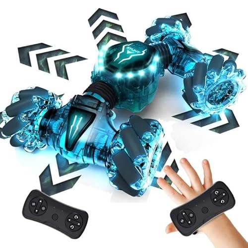 Tecnock Coche teledirigido con Control Manual rápido, 2,4 GHz, 4 WD, rotación de 360°, Coche de Deriva, 3 Cargadores, batería de Coche de Carreras con iluminación fría, Adecuado para Mucho Terreno