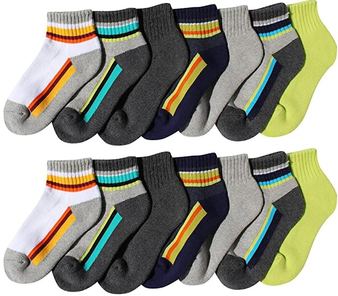 Trimfit Boys 14-Pack Multi Stripe Quarter Socks (S / 7-9 sock / 9-3 shoe size)