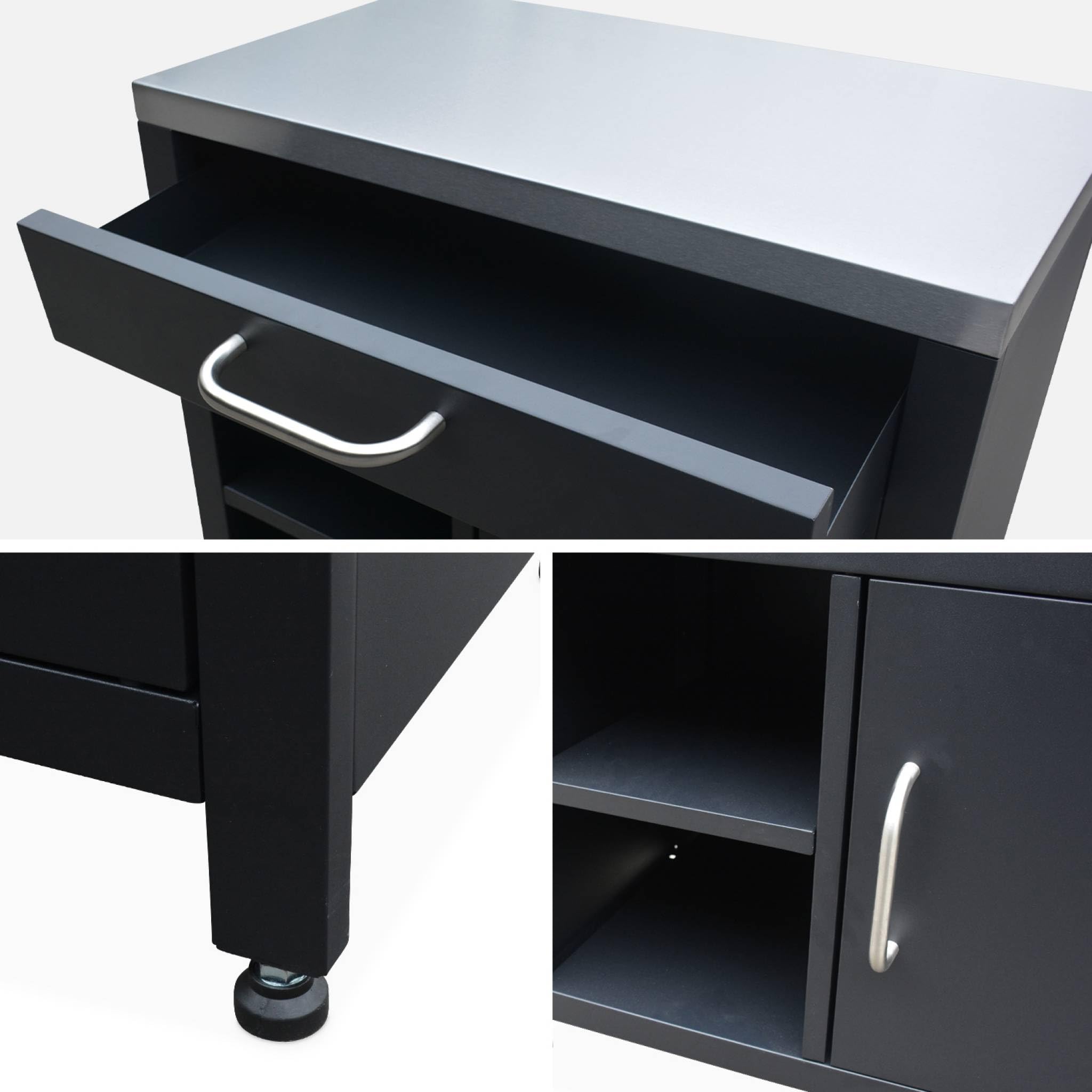 sweeek - Meuble de cuisine extérieure en acier L80cm avec 1 tiroir. 1 porte et 2 étagères de rangement