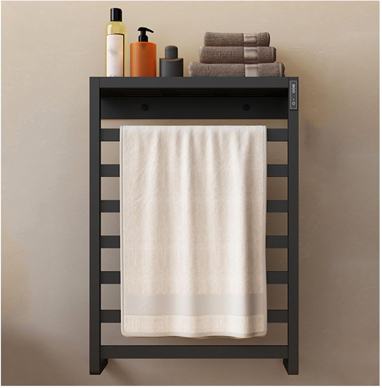 Black,Left Wire,Stainless Steel with Top Shelf,Heated Towel Drying Rack Constant Temperature,Bathroom Wall Mounted Heated Towel Bar